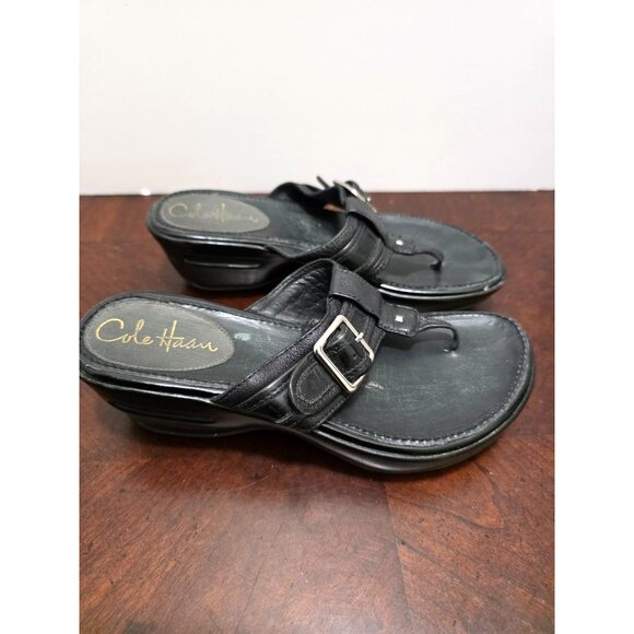 Cole Haan Women's Black Leather Buckle Strap Sandals Size 5.5B - Picture 3 of 9